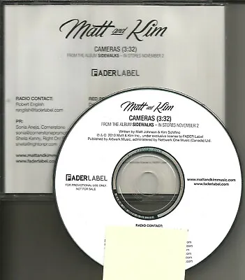 MATT AND KIM Cameras RARE PROMO RADIO DJ CD Single MINT USA 2010 • $24.99