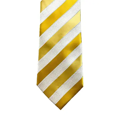 Donald J Trump Men's 100% Silk Classic Necktie Designer Striped Gold White • $33.24