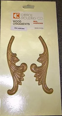 Feathered Leaves A Pair Of Wood Applique In  Real Oak.  6  X 2  X 3/16  • $8.64