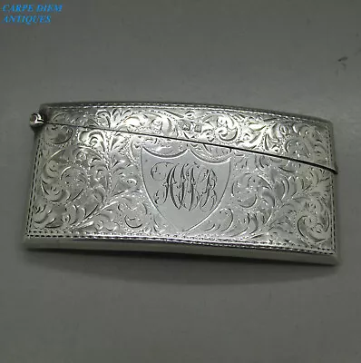 ANTIQUE EDWARDIAN NICE SOLID SILVER CARD CASE 42g 8.5CM HH&S BIRMINGHAM 1908 • $31.58