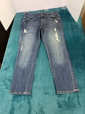 Elle Womens Blue Skinny Boyfriend Jeans Sz 6 Stretch Pants Ladies Distressed • $10.90