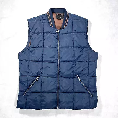 H&M Puffer Vest Mens 44R Navy Blue Quilted Poly Filled Outdoor Streetwear Warm • $10.80