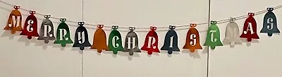 Vintage Christmas Garland Foil Bells Happy New Year Die Cut Cardboard 56  Long • $28