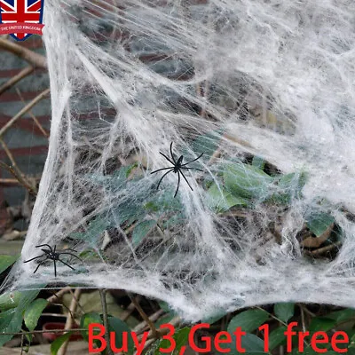 Spider Web With 70 Spiders Halloween Decoration Stretchy Craft Cobweb Cob Party • £3.59