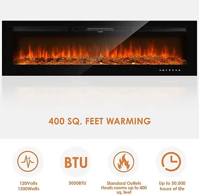 60  Electric Fireplace 5000 BTU Recessed Wall Mounted Heater With Remote Control • $195.99