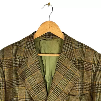 Crombie Mens Medium Blazer Vintage Green Madras Scotland Green Striped 2 Button • $32.97