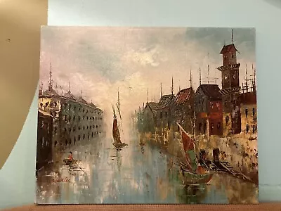 Vintage Oil Painting On Canvas Venice Italy Sailboat Boats Signed P Butler Paul • $174.99