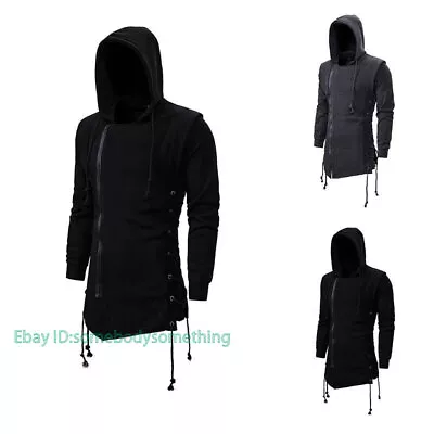 Mens Gothic Hoodie Sweatshirt Zipper Streetwear Punk Outwear Casual Jacket Coat • $37.17