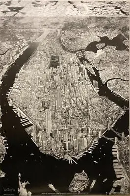 Manhattan New York Poster 24  X 36  Krikko Obbott Perspective Pencil Art Drawing • $15.95