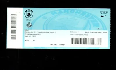 Used Ticket - Manchester City U23s V Manchester United U23s 9.9.2016 • £2.99