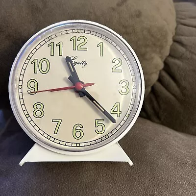 Vintage Equity Wind Up Plastic Bedside Alarm Clock Works! • $10