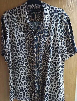 ALL SAINTS Mens Unisex LEPPO Patten Shirt Size Medium Leopard Print Viscose VGC • £34.99