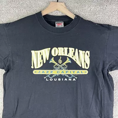 VINTAGE New Orleans Shirt Mens Large Black Single Stitch Graphic Logo 90s Jazz • $4.44