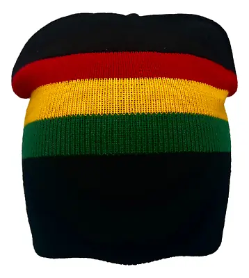 Double Layered Short Cuffless Rasta Beanie Winter Snowboard Ski Cap Black RYG • $12.49