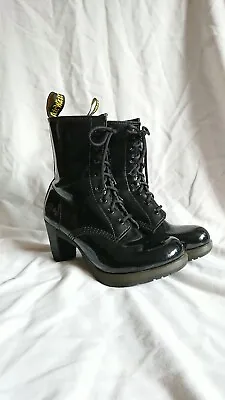 Dr Martens Darcie Black Patent Leather Boots UK 7 EU 41 Heel Darcie 8 Eye Goth • £89.99