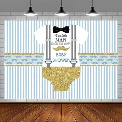 Gentleman Baby Shower Backdrop For Boy 7x5ft Suspender Trousers Mustache Bow ... • $21.94