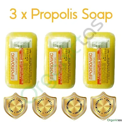 Bee Propolis Soap Bar 3 Pcs Benefits For Acne Skin Anti-Inflammatory & More • £10.79