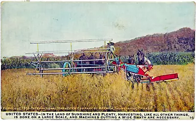 1909 America - Large Scale Harvesting Horse-drawn Equipment Postcard IHC M-60 • $3.99