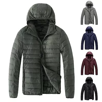 Mens Quilted Hooded Jacket Padded Bubble Puffer Puffa Warm Bomber Coat • $28.09