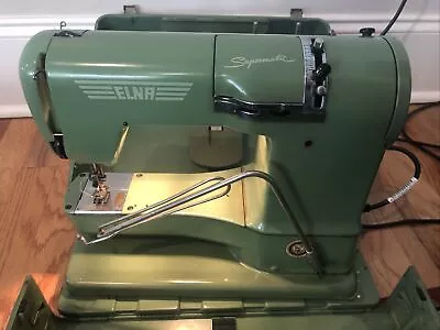 Vintage Elna Portable Green Supermatic Sewing Machine In Case 722010 Switzerland • $85