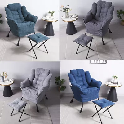 Fabric Lazy Chair With Footstool Relax Lounge Chair Accent Armchair Sofa Chair • £39.99