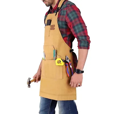 WHITEDUCK Waxed Canvas Shop Apron For Men Woodworking Aprons Heavy Duty - Tan • $20.30