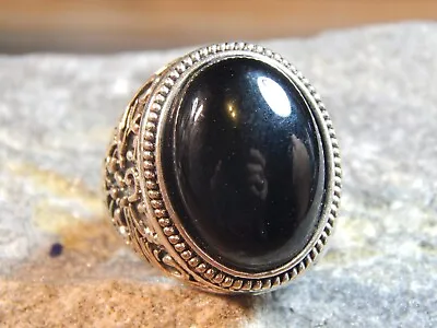 Men's Ring Unknown Metal Huge Cabochon Onyx Stone Size 8.5 UK R 8 Grams • $19.88