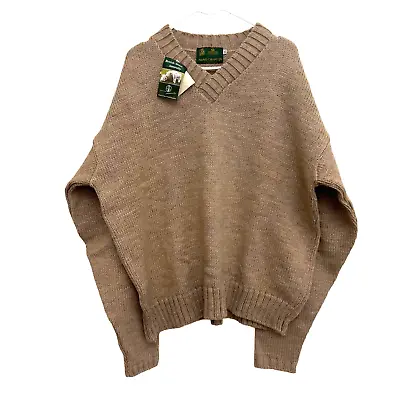 HAND CRAFT LTD Men's XXL Tan Knitwear Thick New Wool V-neck Chunky Sweater  • $89.97