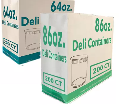 64 & 86 Oz Big Plastic Deli Food Storage Containers Lids Soup Microwave 200 Case • $229.98