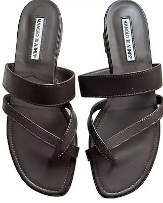 MANOLO BLAHNiK Susa Bulgaro Dark Brown Flip Flops Size 39 New With Box • $195