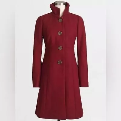 J. Crew Wool Lady Day Ruffle Collar Four Button Burgundy Pea Coat Size 00 • $99