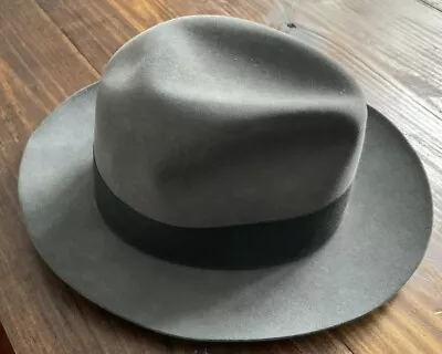 Stetson Fedora Indiana Jones 7 3/4 X 6.5.  Gray/Black Very Good Condition Wool** • $99