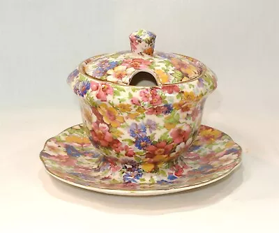 CHINTZ James Kent DUBARRY Jam Jelly Jar With Lid And Underplate Vintage • $39.99