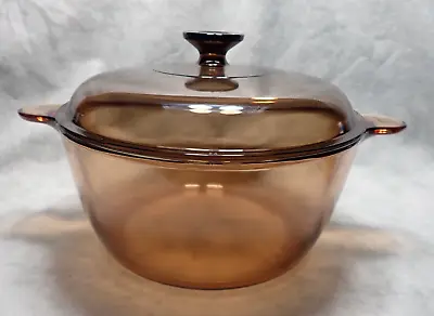 5qt/4.5L Corning Visions Ware Stock Pot Dutch Oven Amber Glass Cookware With Lid • $29
