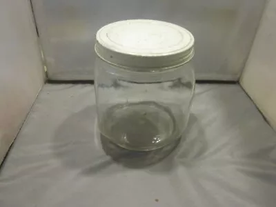 Vintage Square  Glass Jar Canister With White Medal Lid 6 Tall  5  Across • $0.99