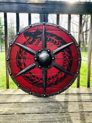 Medieval RED Ouroboros Battleworn Viking Shield • $84.99