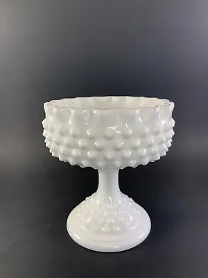 Fenton Milkglass Hobnail Crimped Ruffled Edge Pedestal Candy Dish/Bowl/Compote • $11.99