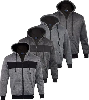 Mens Hooded Sherpa Fur Lined Fleece Jacket Coat Plain Full Zip S-XL • £13.49
