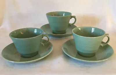 £11.99 • Buy *3 Vintage Woods Ware Beryl Tea Cups And Saucers ~one Larger Breakfast Cup Size*