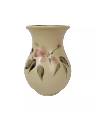 2001 Vase Flowers Cream Pink Black Signed Ceramic Pottery 5.5 In. Tall • $19.95