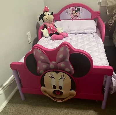 Girls Pink Toddler Bed Minnie Mouse With Safety Rails Kids Bedroom Furniture • $119.89