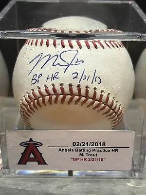 Mike Trout 2018 Game Used Signed BP HR Hit Baseball COA Inscribed  • $130