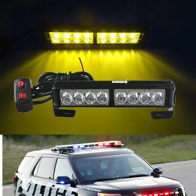 Amber 9  8 LED Car Emergency Warning Traffic Advisor Strobe Light Bar Grill 12V • $21.43