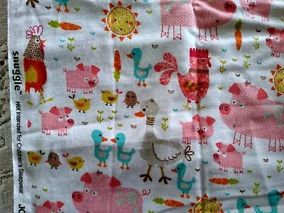 Farm Animals Pig Chicken Rooster Snuggle Cotton Flannel Fabric BTHY 18  X 44  • $4.19