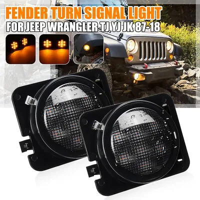 2X Smoked LED Side Marker Turn Signal Fender Lights For Jeep Wrangler JK 07-18 • $39.48