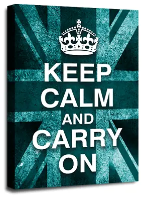 Keep Calm Art Print Teal Carry On Quote Framed Canvas Wall Picture • £29.99