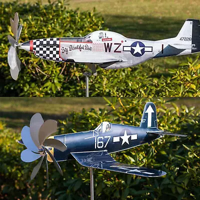 Garden Decors Outdoor Airplane Wind Spinner Metal Pinwheels Aircraft Windmill  • £24.65