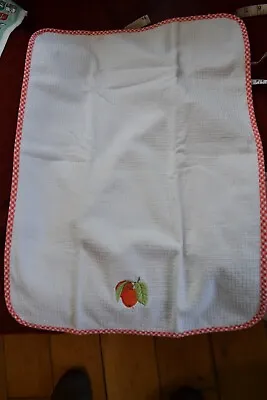 Ld Cloth Tea Towel Rounded Edge/corners White Red 66x47cm Embroidered Red FruitA • £2.50