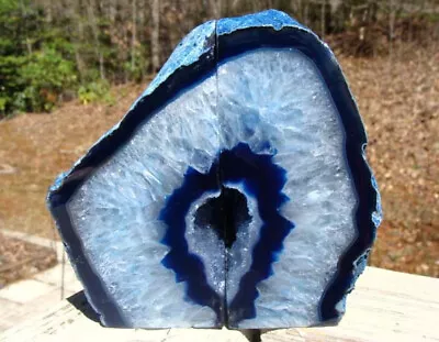 Agate Geode Blue Bookends-Exc Colors And Patterns-Druzy Centers-4 Lbs 15 Ounces • $59.99