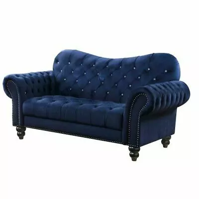 Vintage Loveseat Velvet Traditional Chesterfield Style Rolled Arms F Living Room • $1033.99
